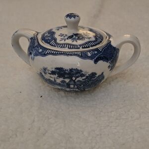 Vintage Blue Normandy Japan Sugar Bowl